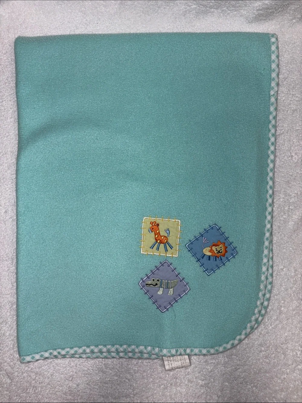 Tiddliwinks mint green Baby Animal Patch Blanket vintage fleece
